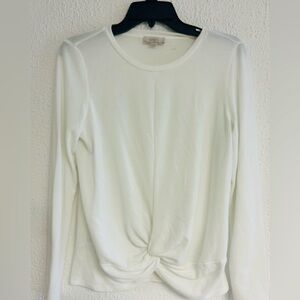 Loft Women’s Yoga White Twist-Knot Long Sleeve Top round neck Sm Knit Sweater
